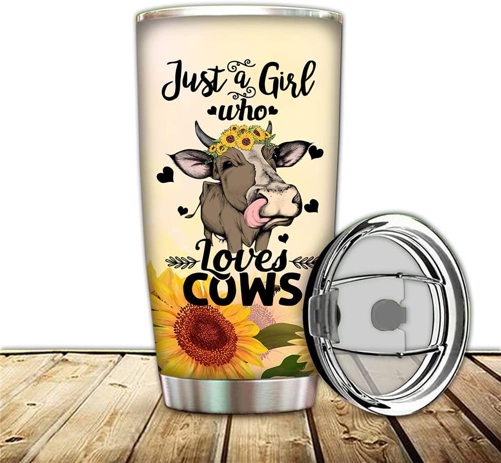Sunflower Cow Tumbler,  Just A Girl Who Loves Cows Stainless Steel Animal Travel Cup