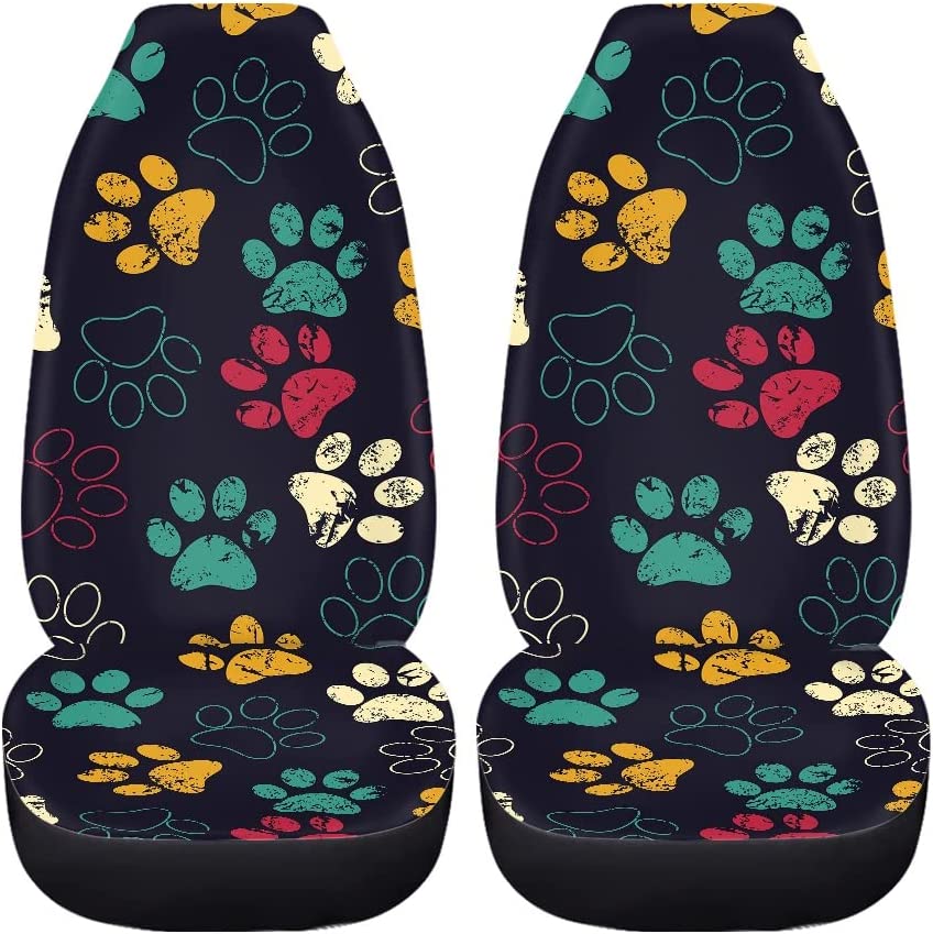 Cute Colorful Paw Print Car Front Seat Covers,Fit Most Cars,Sedan,Truck,SUV,Van for Pet Lover