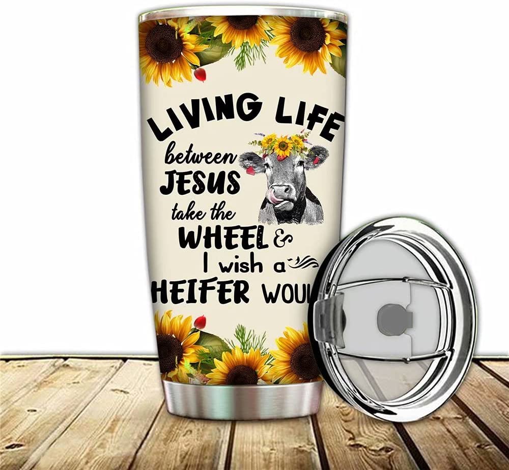 Cow Sunflower Tumbler Cups, Just Who Loves Cows Coffee Mugs