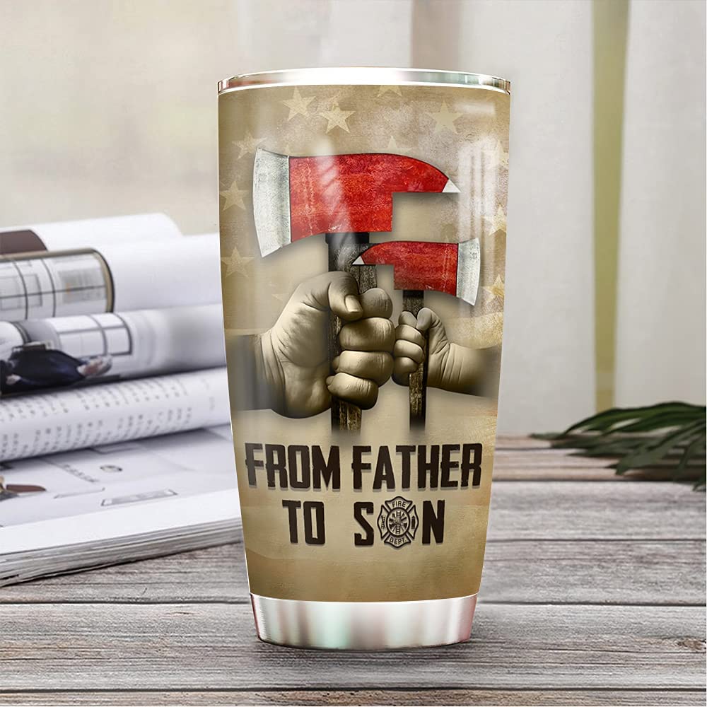 Firefighter Dad Son, Gift for Firefighters Tumbler Cup with Lid, Double Wall Vacuum Thermos Insulated Travel Coffee Mug Dad Gift