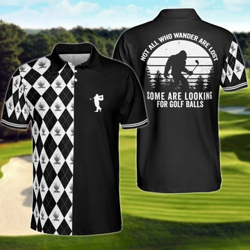 Golf Argyle Not All Who Wander Are Lost Bigfoot Polo Shirt For Men