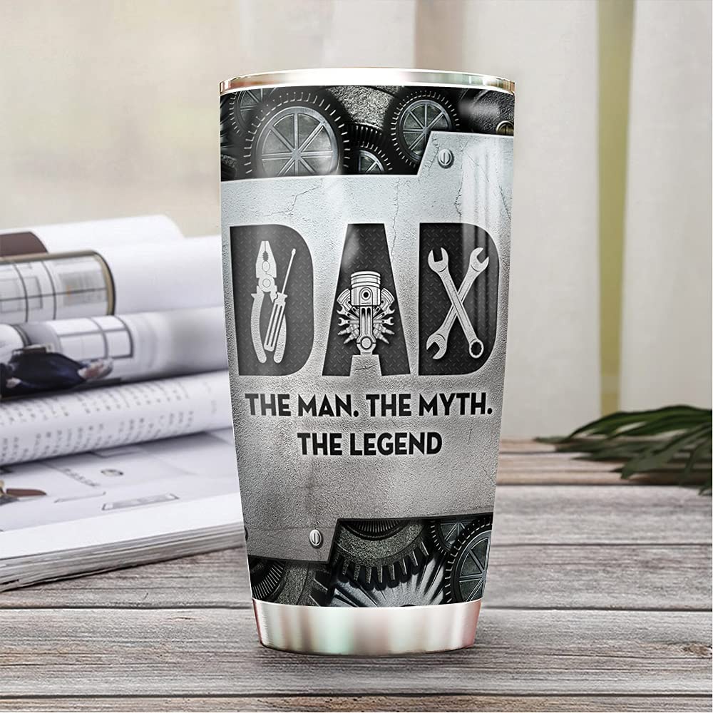 Printed Metal Style The Mechanic Dad, Legend Man Tumbler Cup with Lid