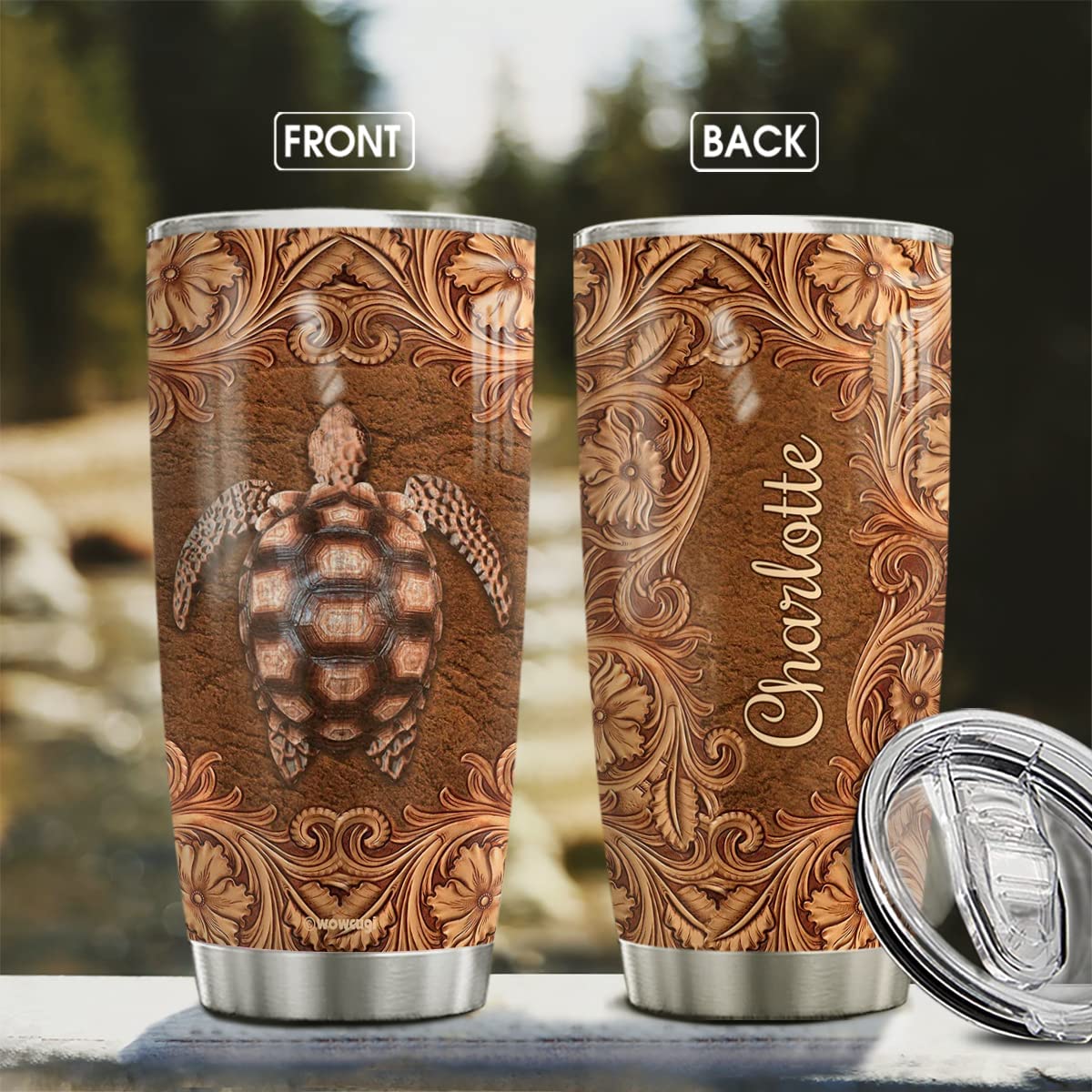 Personalized Turtle Tumbler Printed Wood Style Inspiration Turtles Lover Stainless Steel Tumbler Cup with Lid 20oz