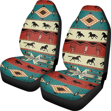 Boho Polynesian Tribal Aztec Horse Pattern Car Seat Covers for Women, Seat Protector Covers Fit for Cars,SUV