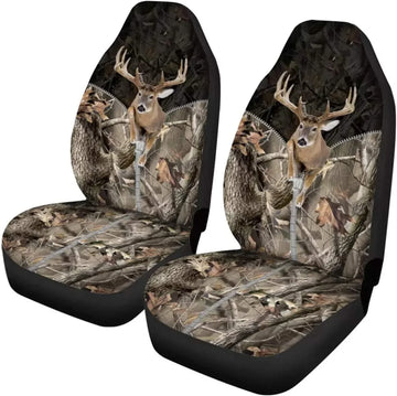 Front Car Seat Covers Forest Wood Deer Print Vehicle Seat Protector Accessories Universal Fit