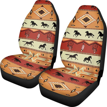 Boho Polynesian Tribal Aztec Horse Print Front Seat Covers for Cars,Car Seat Protector Cover for Women