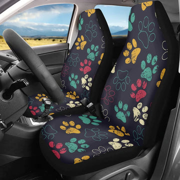 Cute Colorful Paw Print Car Front Seat Covers,Fit Most Cars,Sedan,Truck,SUV,Van for Pet Lover