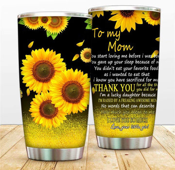 Mom Tumbler Sunflower Mug Vacuum Insulated Coffee Cup, I Love You 20oz Tumbler