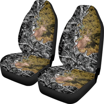 Camo Auto Accessories Set Forest Deer Elk Oak Pattern Car Bucket Seat Cover Fit Most Truck Sedan SUV