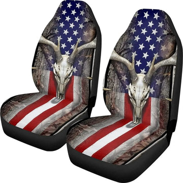 Car Seat Covers Set for Women,American Flag Camo Deer Hunting Print Front Car Seat Cushion Protector