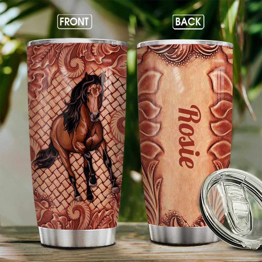 Personalized Horse Tumbler Printed Wood Style Inspiration Horses Lovers Stainless Steel Tumbler