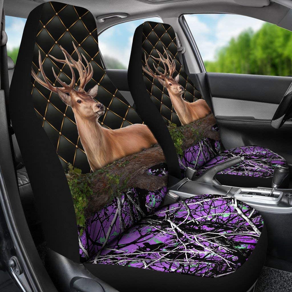 Deer Camo Camouflage Buck Hunting Front Car Seat Covers, Auto Seat Covers Vehicle, Cars, Sedan, Truck, SUV, Van