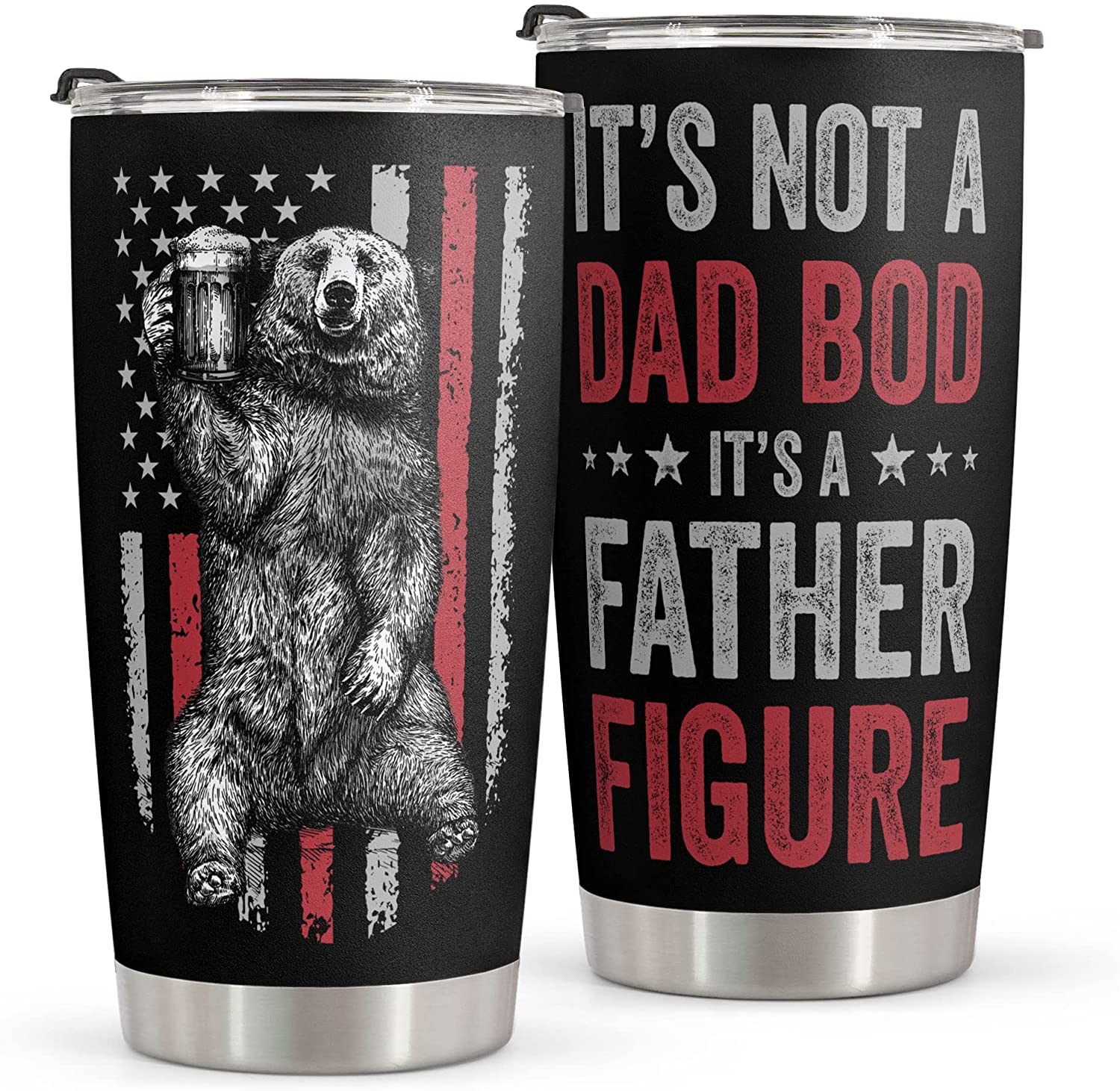 Papa Bear Tumbler For Dad - American Flag Tumbler 20oz for Father - It's Not A Dad Bod It's a Father Figure