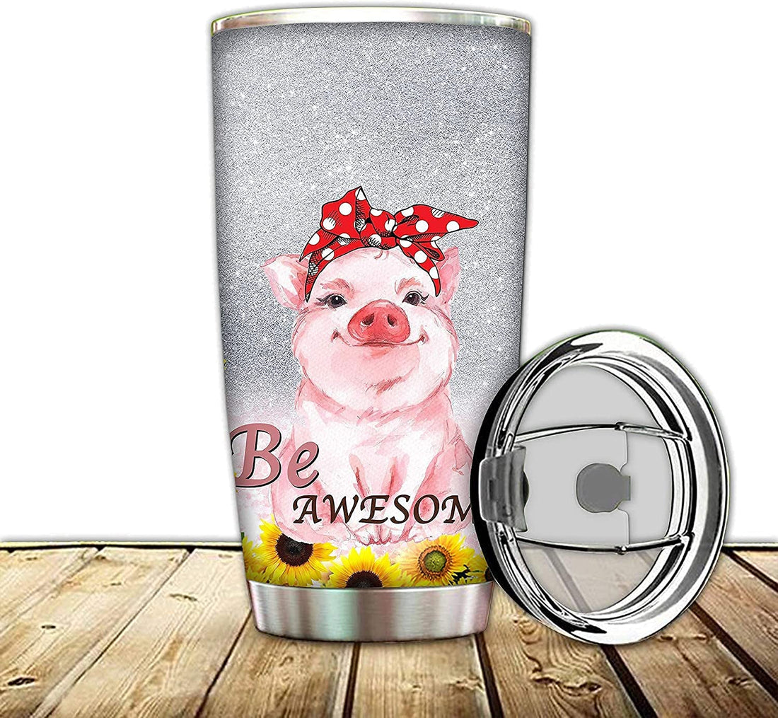 20oz Travel Pig Tumbler Mug Be Awesome Stainless Steel Cup Vacuum Insulated Sunflower