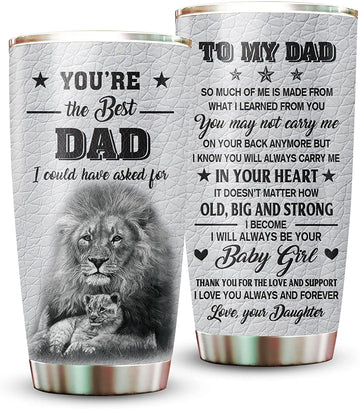 To Dad From Daughter 20oz Stainless Steel Tumbler, Dad Gifts From Daughter, Lion You're The Best Dad Tumbler