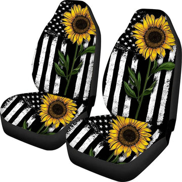 Car Seat Covers Set for Women 2 Piece Vintage Americal Flag Sunflower Front Seats Auto Accessories
