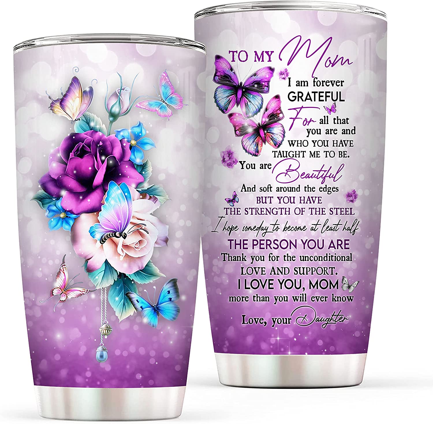 To my Mom Tumbler with Lid - I Love You Roses Gift for Mom from Daughter - Mom Tumbler Travel Mug for Mother's Day