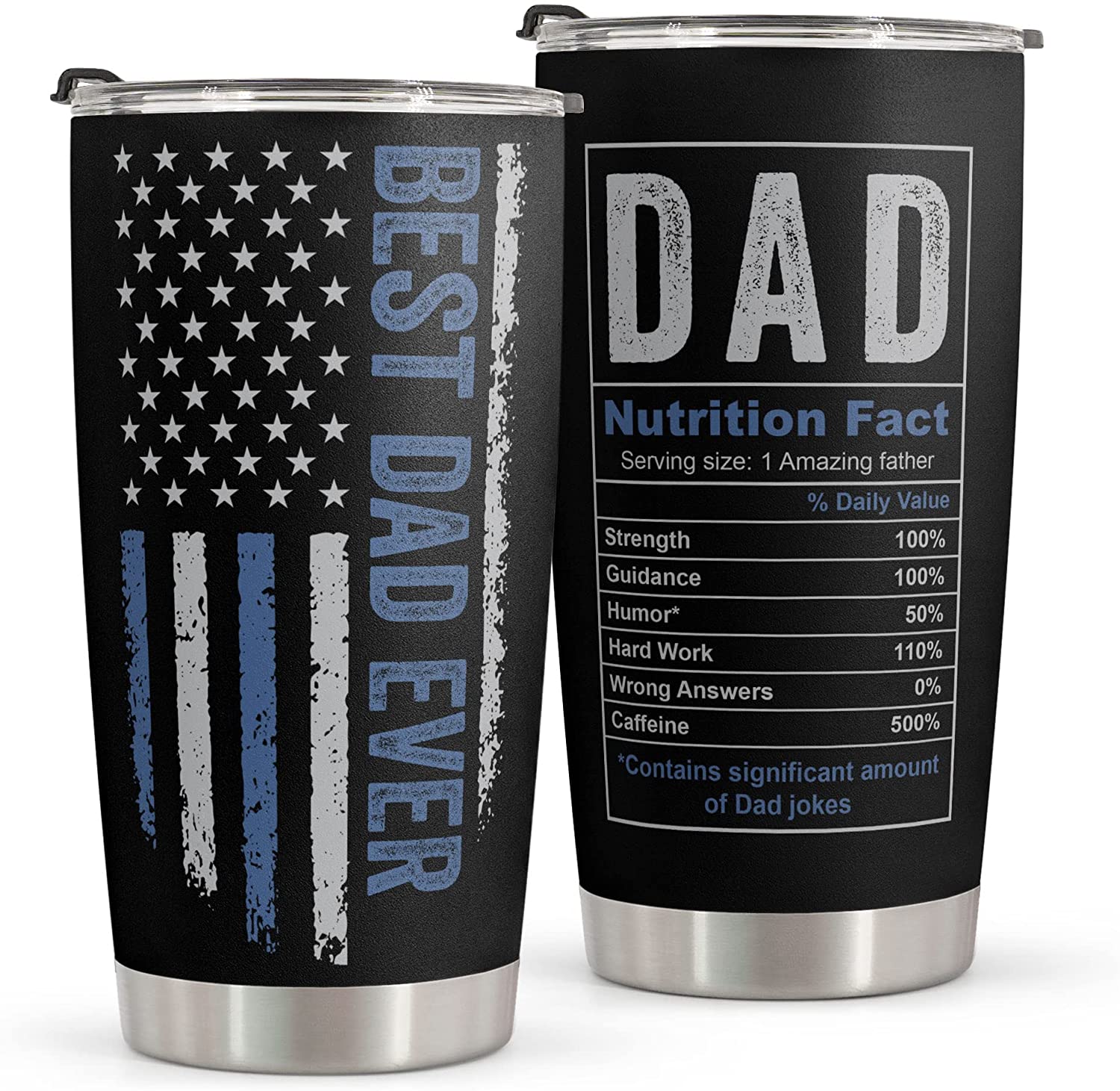 Gifts For Dad - American Flag Tumbler 20oz for Father - Nutrition Facts Birthday Gifts for Dad