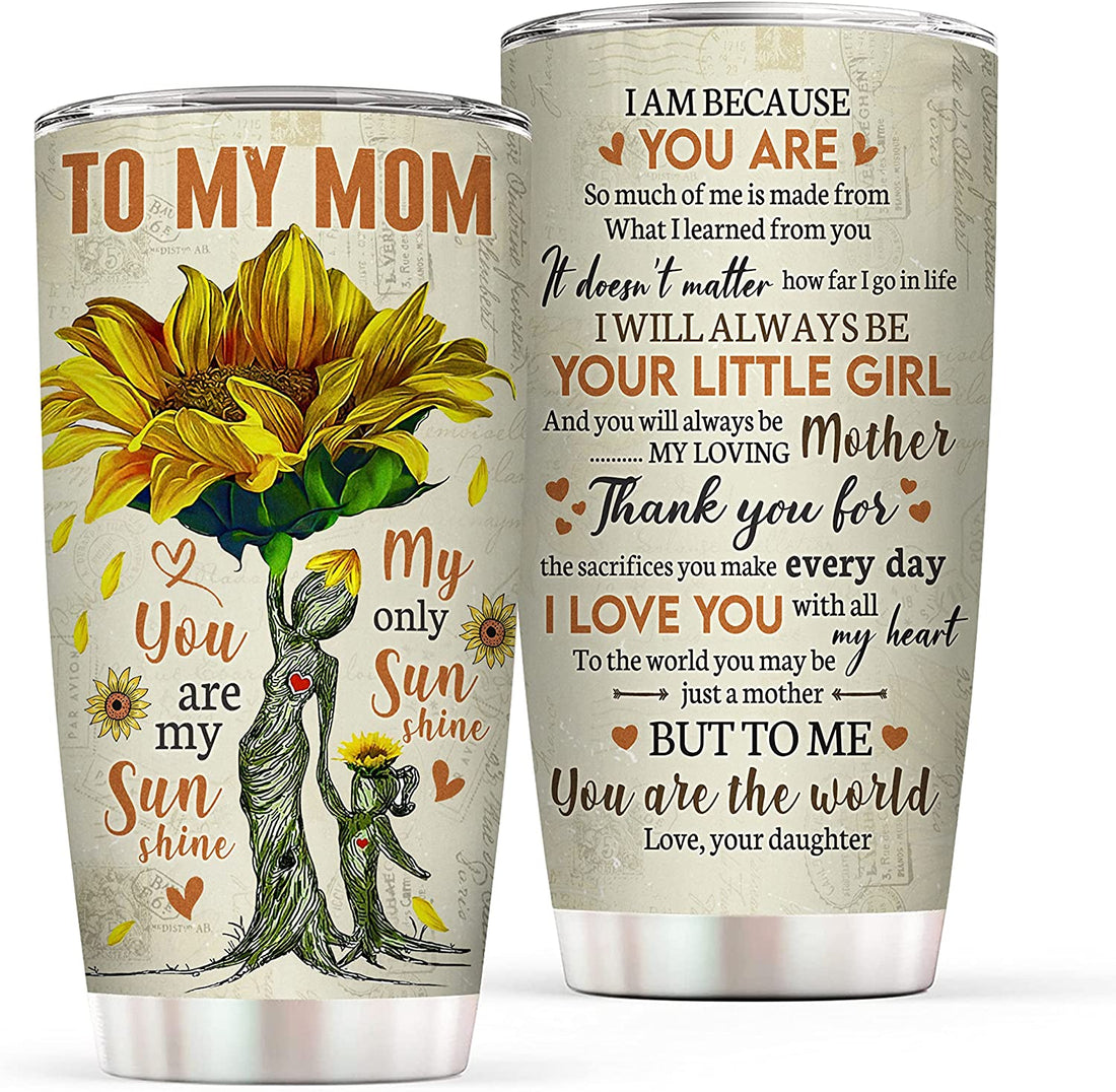To my Mom Sunflower Tumbler with Lid - I Love You Gift for Mom from Daughter - Mom Tumbler Travel Mug for Mothers Day, Birthday