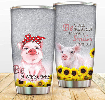 20oz Travel Pig Tumbler Mug Be Awesome Stainless Steel Cup Vacuum Insulated Sunflower