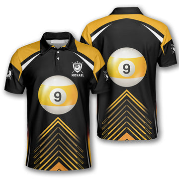 9 Ball Black Yellow Version Custom Billiard Shirts for Men, Custom Billiard ball for Team, Men's Billiard Polo Shirts