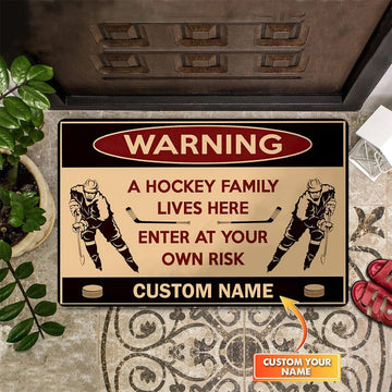 A Hockey Family Lives Here Hockey Doormat, Hockey Lovers Door Rug