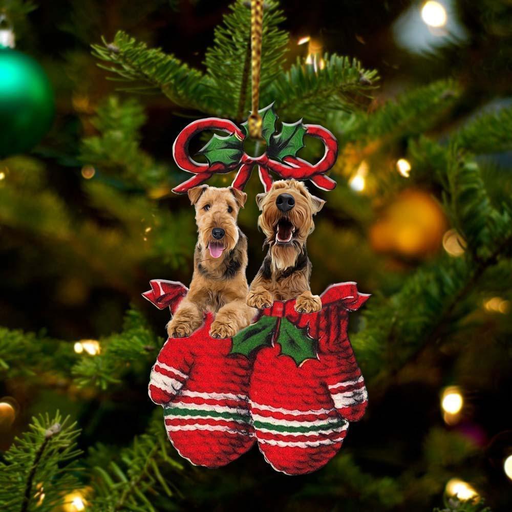 Airedale Terrier Inside Your Gloves Christmas Holiday Two Sided Ornament, Gift For Dog Lovers