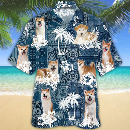Akita Hawaiian Shirt, Dog Hawaiian Shirt Men, Short Sleeve Hawaiian Aloha Shirt