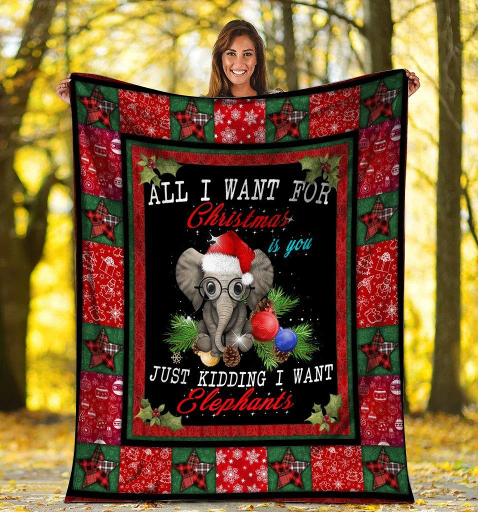 All I Want For Christmas Elephants  Sherpa Fleece Blanket &quilt