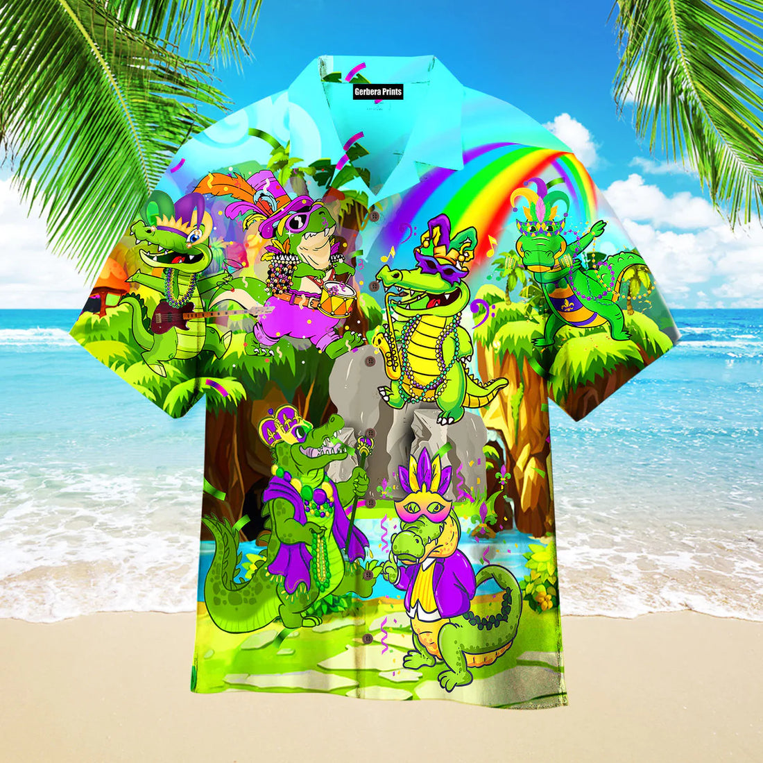 Alligator Mardi Gras Aloha Hawaiian Shirts For Men & For Women