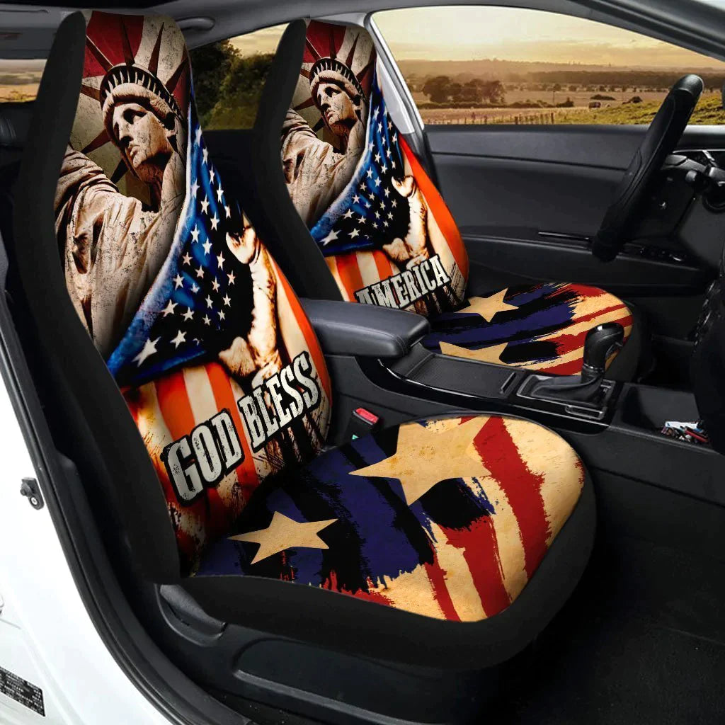 American Flag Car Seat Covers Custom Liberty Statue God Bless America Car Accessories