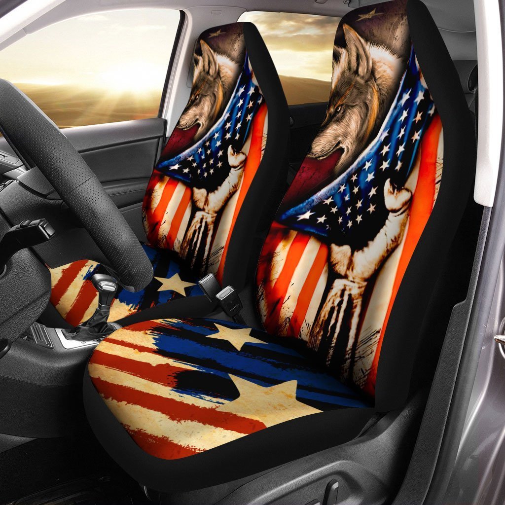 American Flag Car Seat Covers Custom Wolf Car Accessories - Gearcarcover - 1