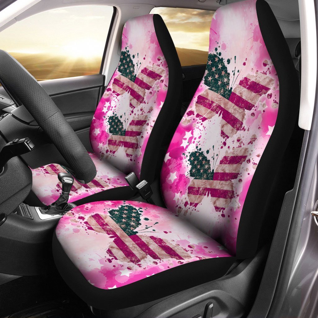 American Flag Pink Car Seat Covers Custom Pink Butterfly Car Accessories - Gearcarcover - 1