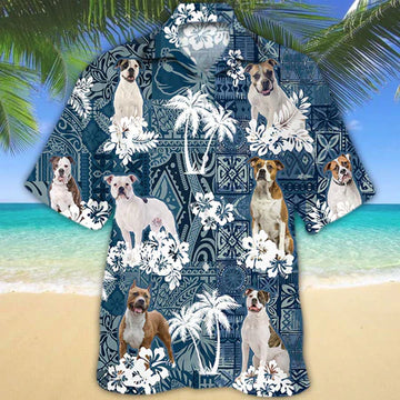 merican Bulldog Hawaiian Shirt, Dog Hawaiian Shirt Men, Short Sleeve Hawaiian Aloha Shirt