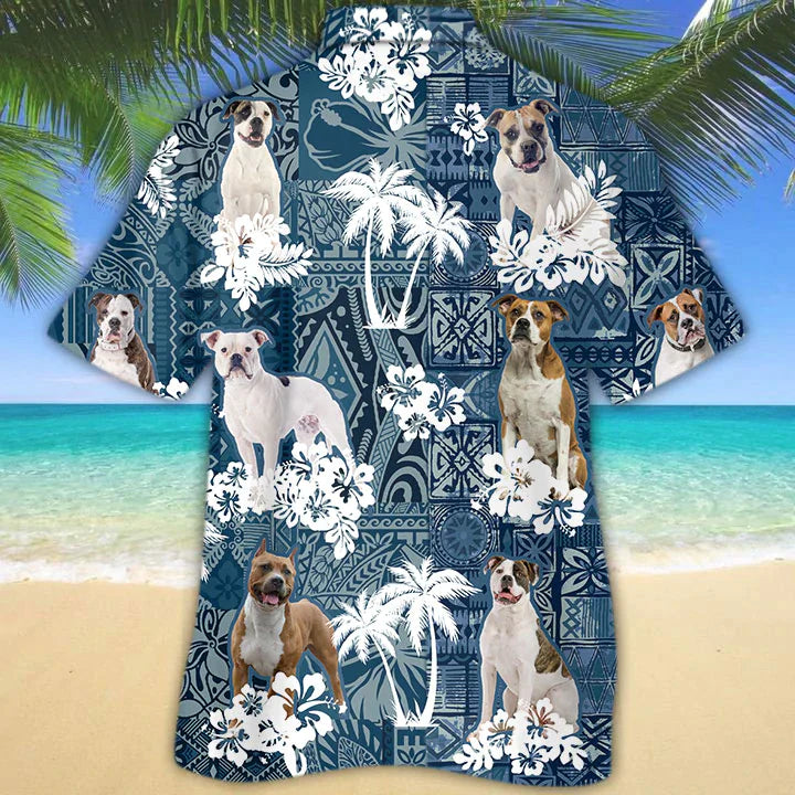 American Bulldog Hawaiian Shirt, Dog Hawaiian Shirt Men, Short Sleeve Hawaiian Aloha Shirt1