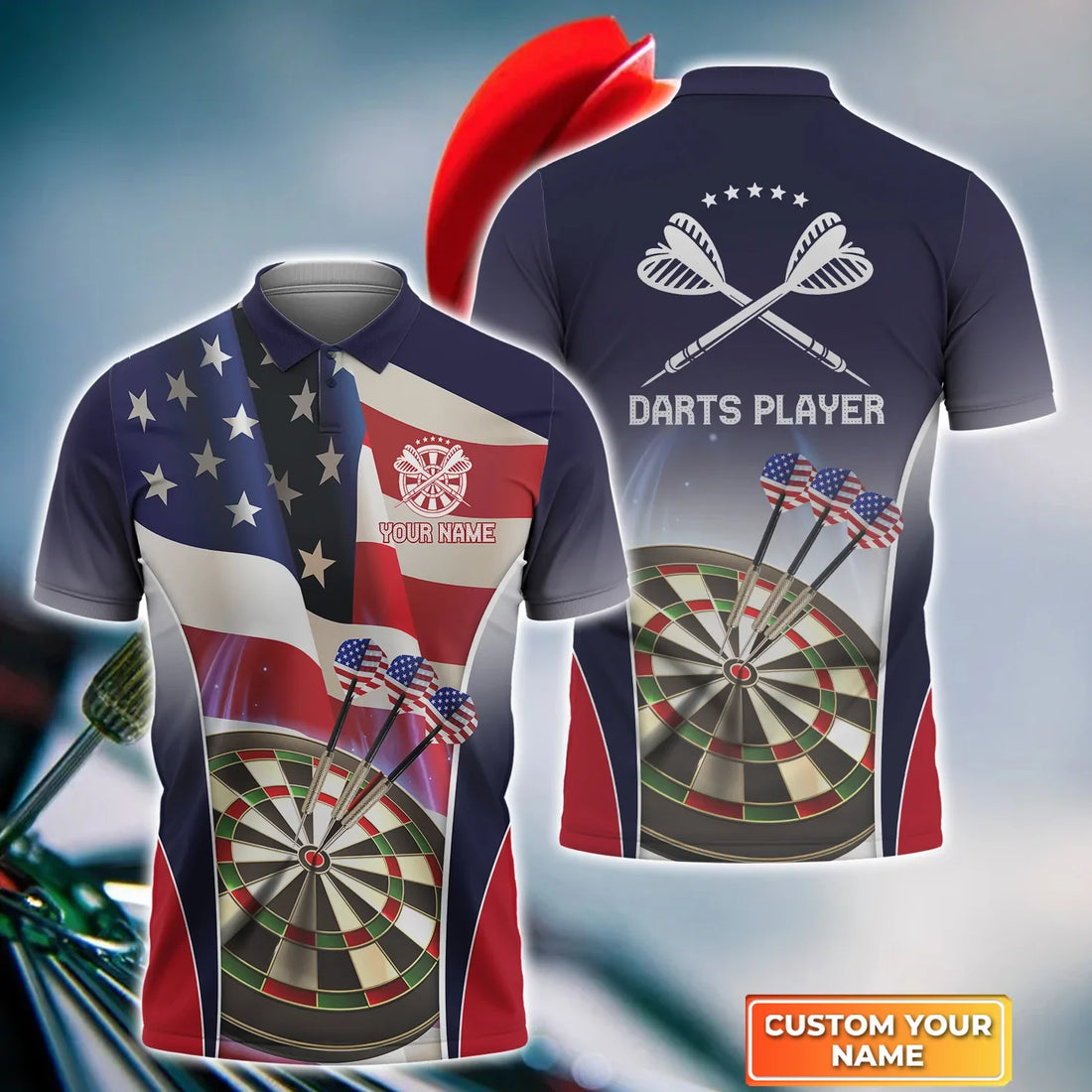 American Flag Dartboart 3D Polo Shirt For Darts, Dart Shirt, Sports Shirt, Championship Shirt, Dart Team Shirts