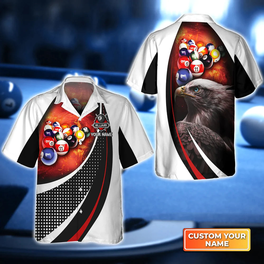 American Eagle Billiard Team Pool 8 Ball 3D Hawaiian Shirt, Billiard team shirt, Billiard shirt for men and women