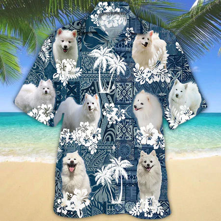 American Eskimo Hawaiian Shirt, Dog Hawaiian Shirt Men, Short Sleeve Hawaiian Aloha Shirt