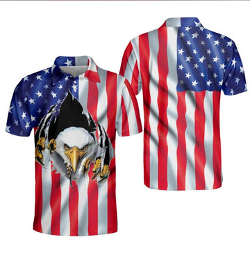 American Flag Eagle Rip Cool Patriotic Polo Shirt, Independence polo shirt, 4th of july polo shirt