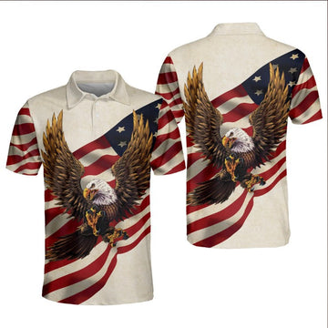 American Flag Patriotic Eagle Polo Shirt For Men, Independence polo shirt, 4th of july polo shirt