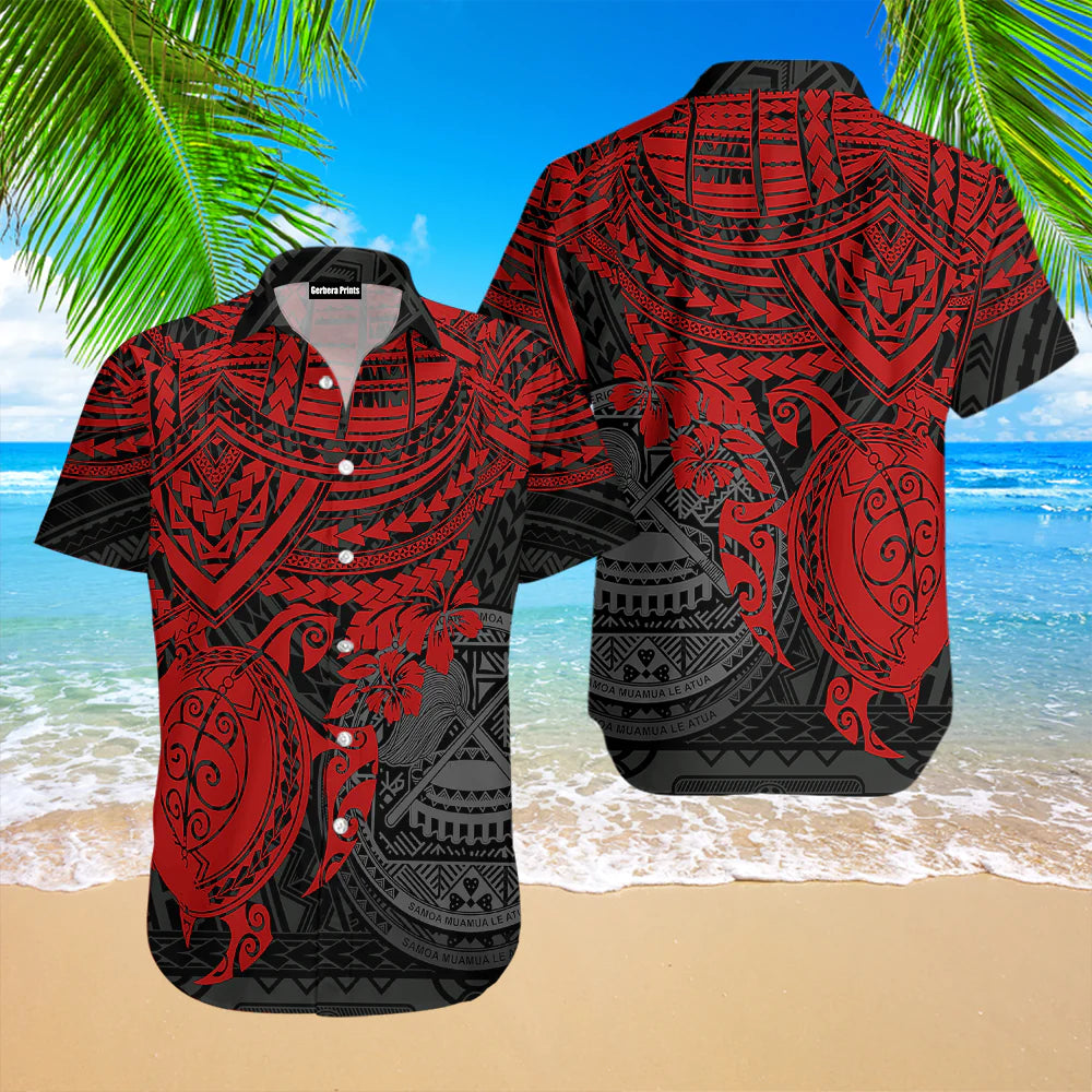 American Samoa Polynesian Red Cool Aloha Hawaiian Shirts For Men & For Women