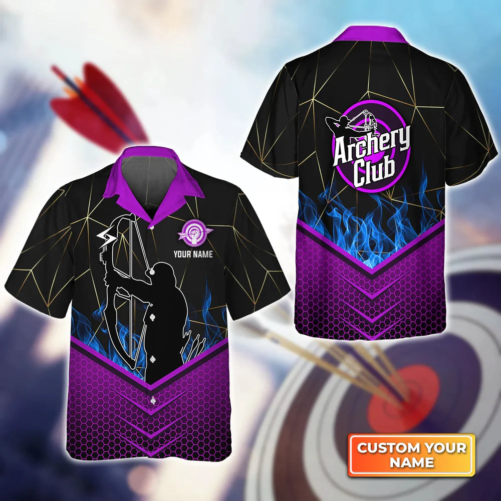 Ancher In Purple Background Archery Club 3D Hawaiian Shirt, Gift For Archer Sport Lovers, Gift For Archer