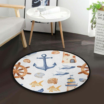 PF 3D Printed Anchor Seashell Round Rug  Living Room Rug