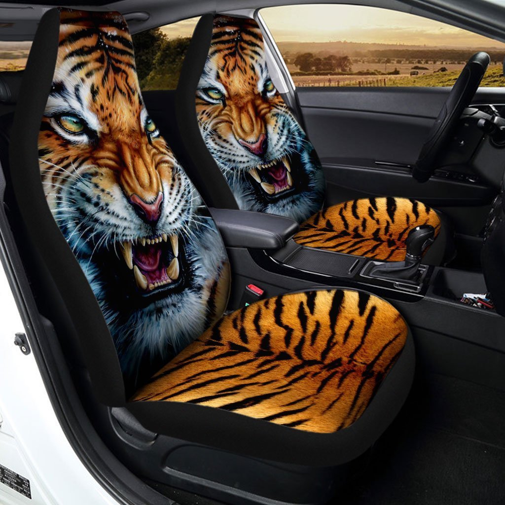 Angry Tiger Face Car Seat Covers Custom Wild Animal Car Accessories - Gearcarcover - 1