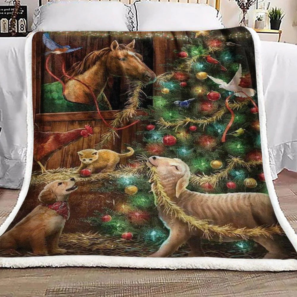 Animal Christmas Sherpa Fleece Blanket quilt
