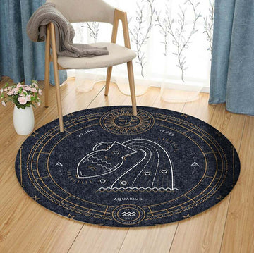 PF 3D Printed Aquarius Zodiac Sign Round Rug  Living Room Rug