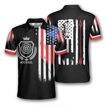 Archery Crown Emblem American Flag Custom Archery Shirts for Men, Custom Archery Shirts for Team, Men's Archery Polo Shirts