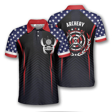 Archery Eagles American Flag Custom Archery Shirts for Men, Custom Archery Shirts for Team, Men's Archery Polo Shirts