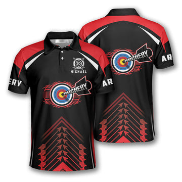 Archery Red Black Version Custom Archery Shirts for Men, Custom Archery Shirts for Team, Men's Archery Polo Shirts