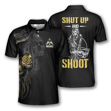 Archery Skull Shut Up and Shoot Custom Archery Shirts for Men, Custom Archery Shirts for Team, Men's Archery Polo Shirts